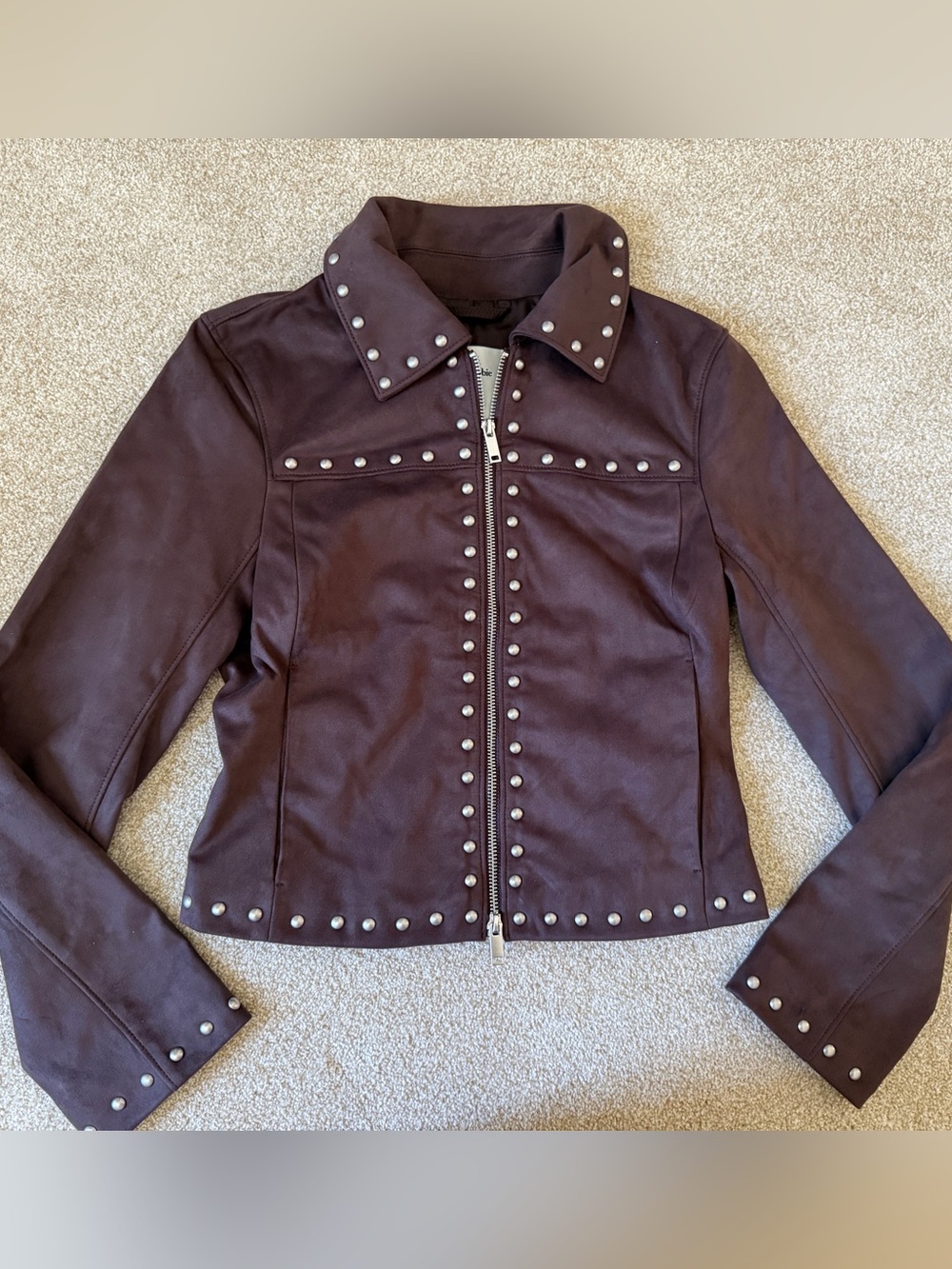 Abercrombie & Fitch Women's Brown Vegan Suede Studded Moto Jacket NWT XSmall XS
